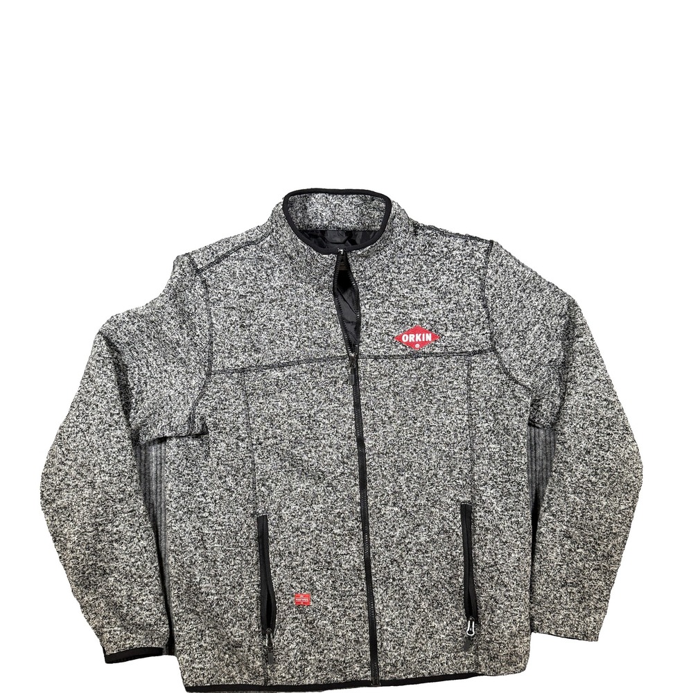 Orkin Mens XL Full Zip Sweater Fleece Jacket Gray Marled Mock Neck Workwear